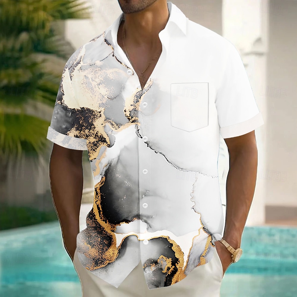 Voor heren Geometrisch Marmer Abstracte kunst Overhemd Zomer overhemd Overhemd met knopen Korte mouw Mode-casual Vakantie Feestdagen Streetwear Zomer Strijkijzer 3D-afdrukken Voorste zak Linnenachtig 2025 - $23.99 –P3