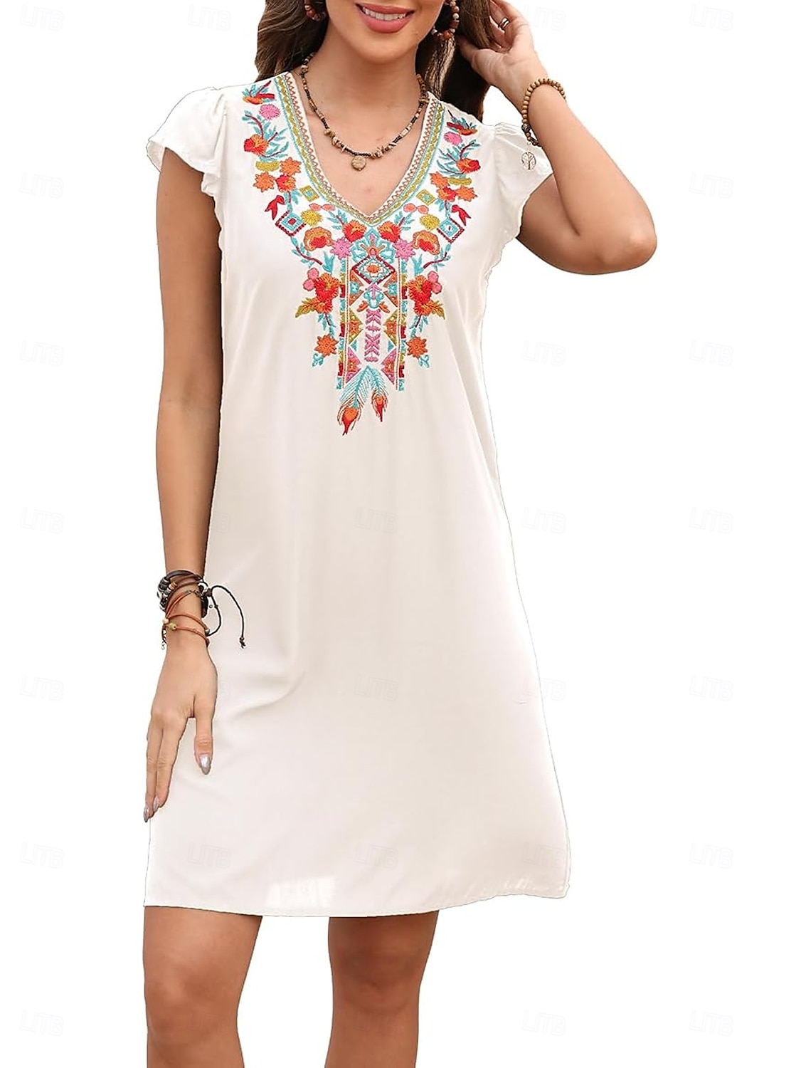 Women's Mini Dress Casual Dress Fashion Modern Elegant Dress Cap Sleeve Wedding Daily Date Regular Fit Floral Embroidery Sleeveless V Neck Black White Orange Summer 2025 - $27.99 –P1