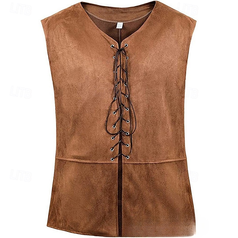 Herren Weste aus Wildlederimitat Weste Gilet Outdoor Täglich Vintage Frühling Herbst Schnürung Polyester Bequem Einfach V Ausschnitt Normale Passform Dunkelbraun Schwarz Wein Marineblau Weste 2025 - $19.49 –P14