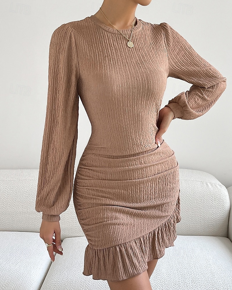 Femmes Mini Robe Robe fourreau Mode Moderne Vacances Sortir Week-end Coupe régulière Uni manche longue Col ras du cou Noir Vert Kaki Été de 2025 ? $22.99 –P11