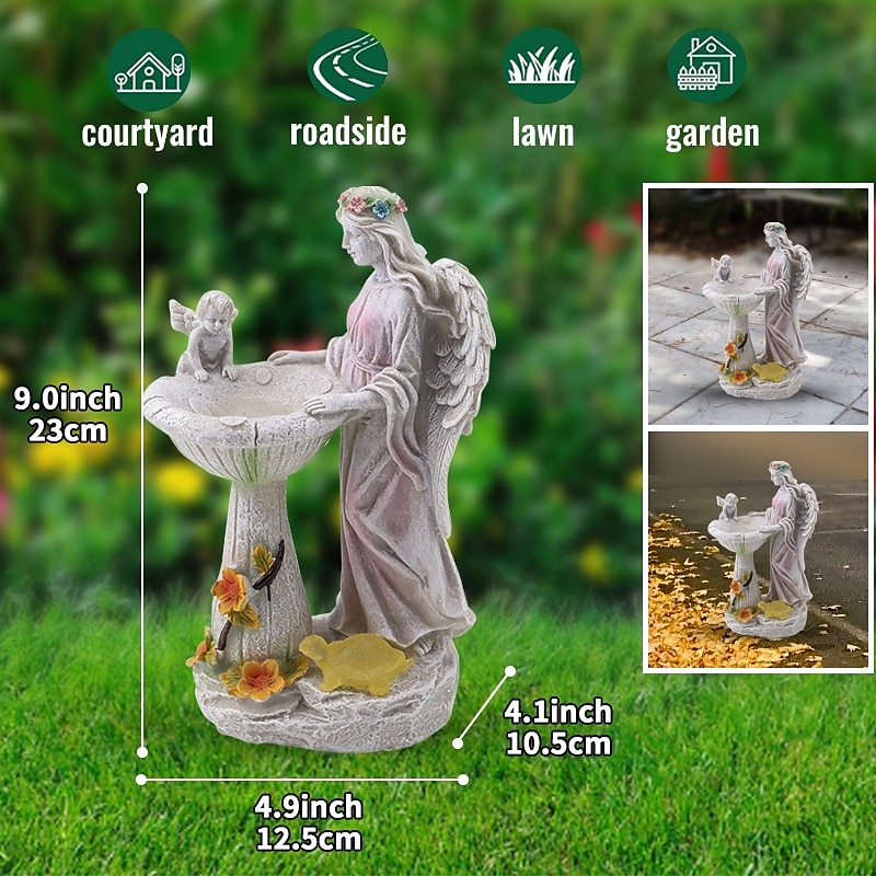 1 Pc outdoor solar illuminated sculpture angel fountain ornament light courtyard garden park lawn path resin ornament decorative light 2025 - $24.99 –P1
