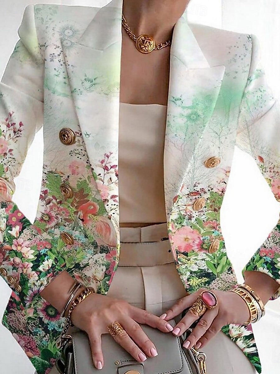 Femmes Blazer Respirant Confortable Imprimé Mode Occasionnel Fleuri Formel Travail Bureau / Carrière Double Boutonnage Régulier Col Rabattu Coupe régulière manche longue Vêtements d'extérieur Noir de 2025 ? $34.99 –P3
