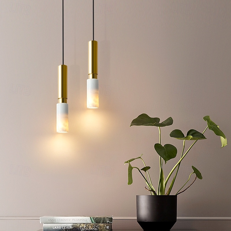 Nordic Modern Pendant Light Fixture Brass Ceiling Hanging Light with Marble lampshade Simple Chandelier Restaurant Pendant Lighting for Kitchen Island Living Room Bedroom 2025 - $170.99 –P3
