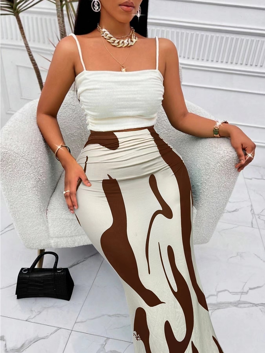 Women's Skirt Bodycon Fashion Casual Maxi High Waist Skirts Floral Print Stretchy Street Daily Blue Fuchsia Apricot Coffee Summer Polyester 2025 - $13.99 –P10