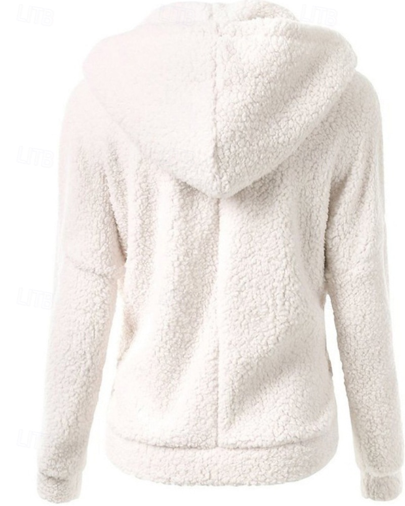 Women's Fleece Jacket Hoodie Jacket Warm Comfortable Zipper Pocket Elegant Fashion Outdoor Solid Color Going out Casual Daily Weekend Zipper Regular Hooded Regular Fit Long Sleeve Outerwear Black 2025 - $21.99 –P4