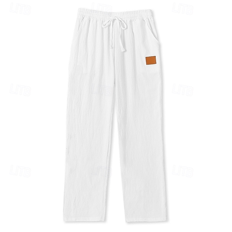 Men's Linen Pants Trousers Summer Pants Baggy Pants Beach Pants Drawstring Elastic Waist Straight Leg Plain Comfort Breathable Full Length Outdoor Holiday Beach Vacation Fashion White+Sky Blue 2025 - €21.59 –P4