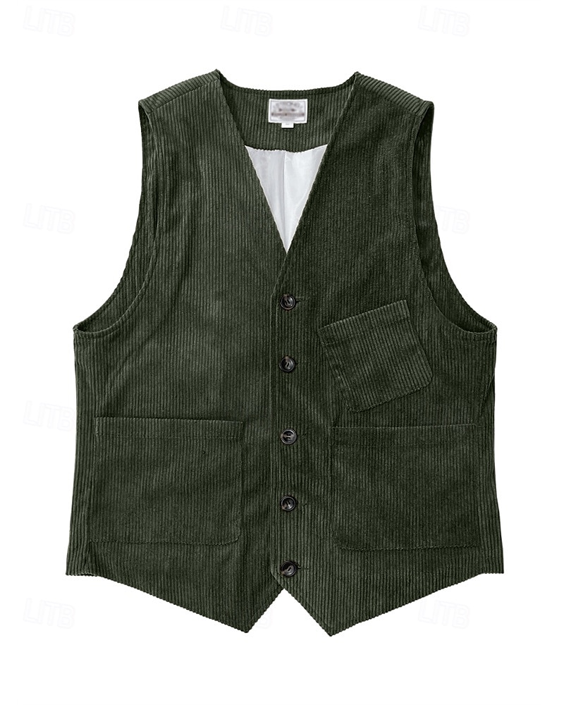 Pánské Kamizelka Vesta Dovolená Párty Obchod Módní Na běžné nošení Jaro Podzim Knoflíky Kapsy Polyester Kordura Pohodlné Pevná barva Jednořadové sako s jedním knoflíkem Do V Běžný Tmavěhnědá Čern 2025 - $23.99 –P7