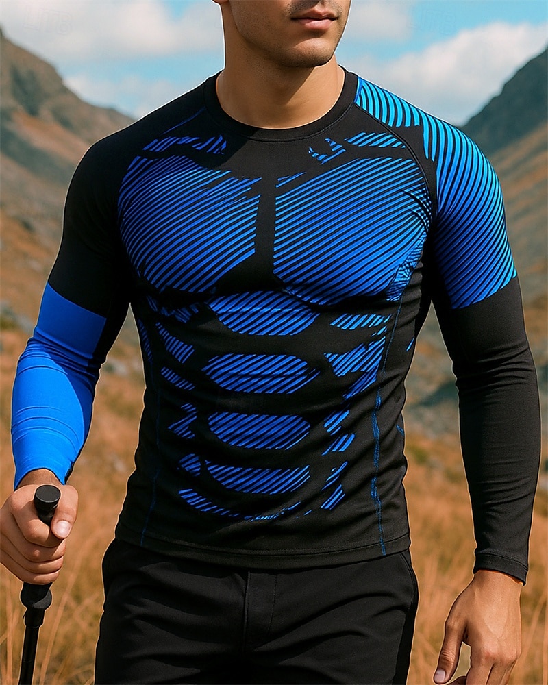 Herr Löpartopp T-shirts till vandring Vandringssweatshirt Långärmad Rund hals T-shirt Överdelar Utomhus Snabb tork Lättvikt Elastisk Andningsfunktion Pullover Polyester Kamouflage Svart Röd Marinblå 2025 - $12.79 –P1
