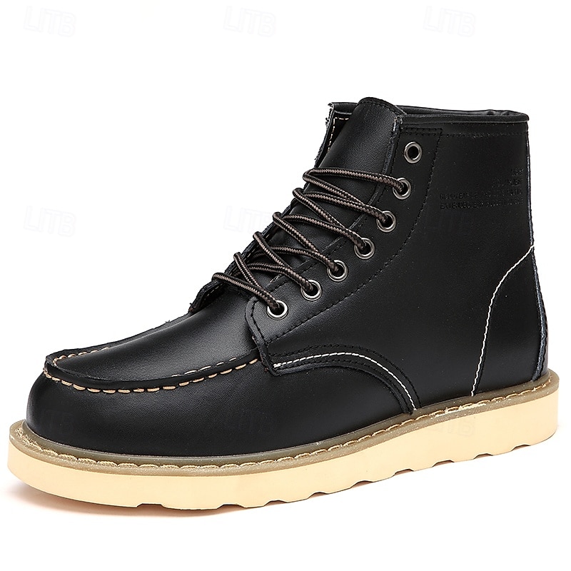 Men's Brown Lace-up Work Boots with Contrast Stitching and Cushioned Sole, Classic Casual Style for Outdoor Work, Hiking and Daily Wear 2025 - $46.99 –P3