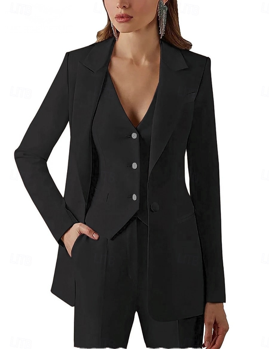 Costum de 3 piese pentru mama miresei vintage simplu minimalist rever lungime până la podea material elastic mânecă lungă cu nasturi 2025 - $159.99 –P6