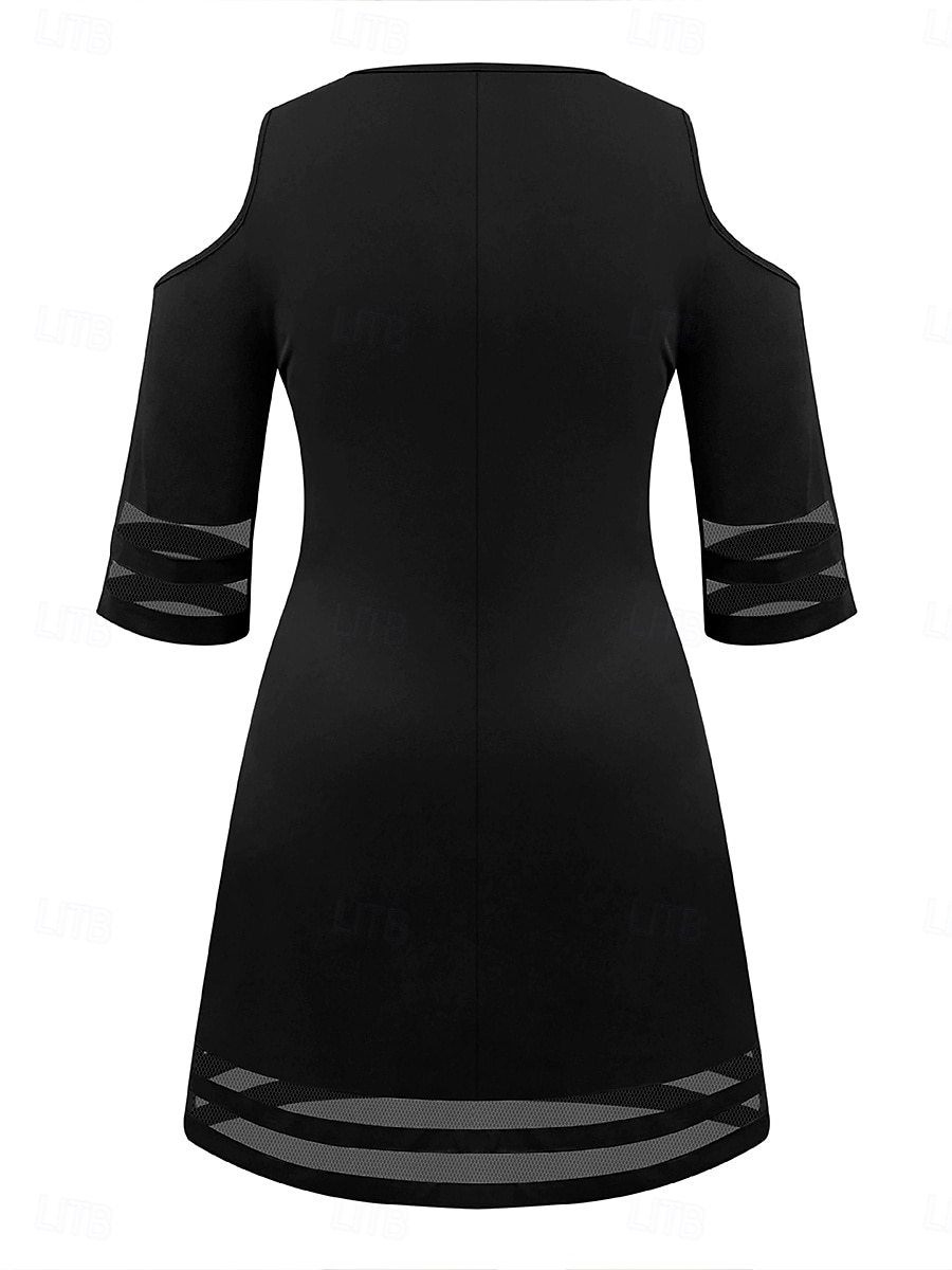 Damen Midikleid Shiftkleid Sommerkleid Lässig Kalter Schulter-Ärmel Ausgestellter Ärmel Normale Passform Einfarbig Einfach Ärmellos Rundhalsausschnitt Schwarz Sommer Frühling 2025 - $32.99 –P3