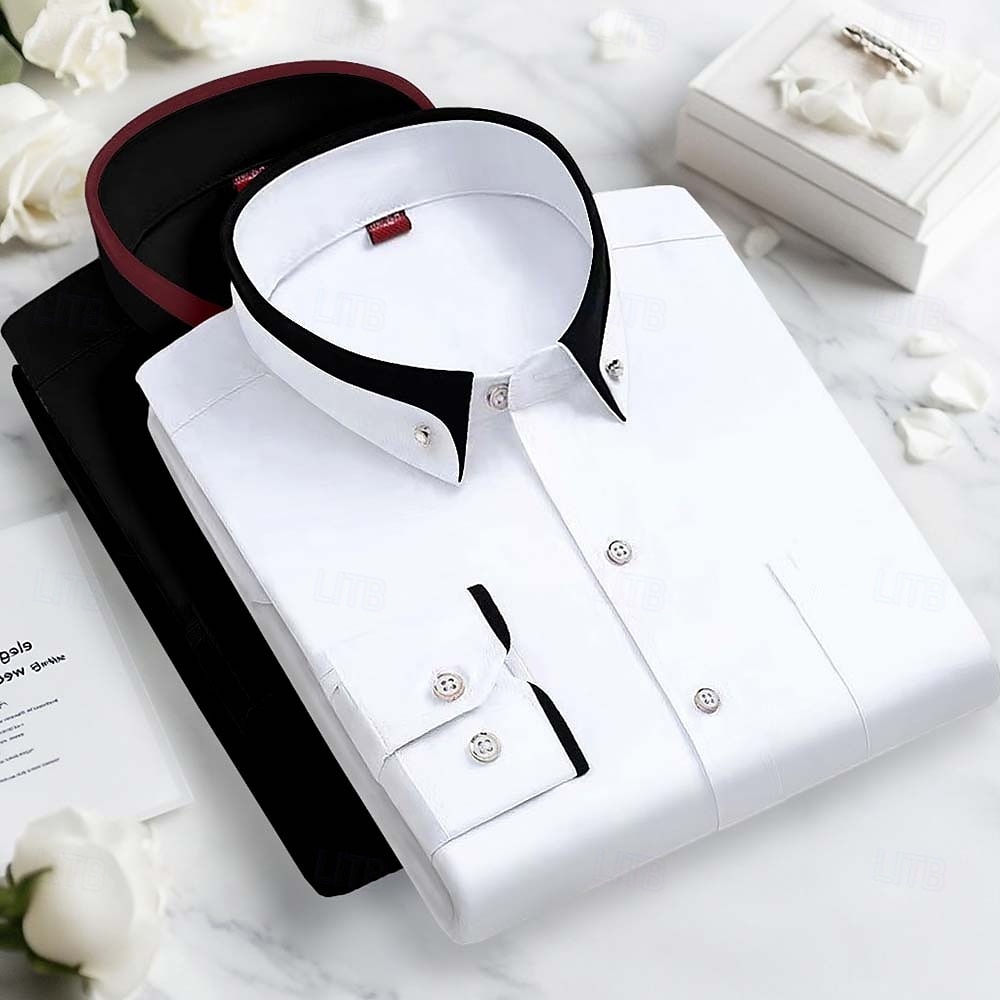 Per uomo Camicia elegante Camicia button-down Camicia non stiro Colore Solido / Tinta Unita Matrimonio Affari Rosa+Viola Blu navy + nero Blu + blu navy Bianco + nero Manica Lunga Collo ripiegato del 2025 a $33.99 –P5