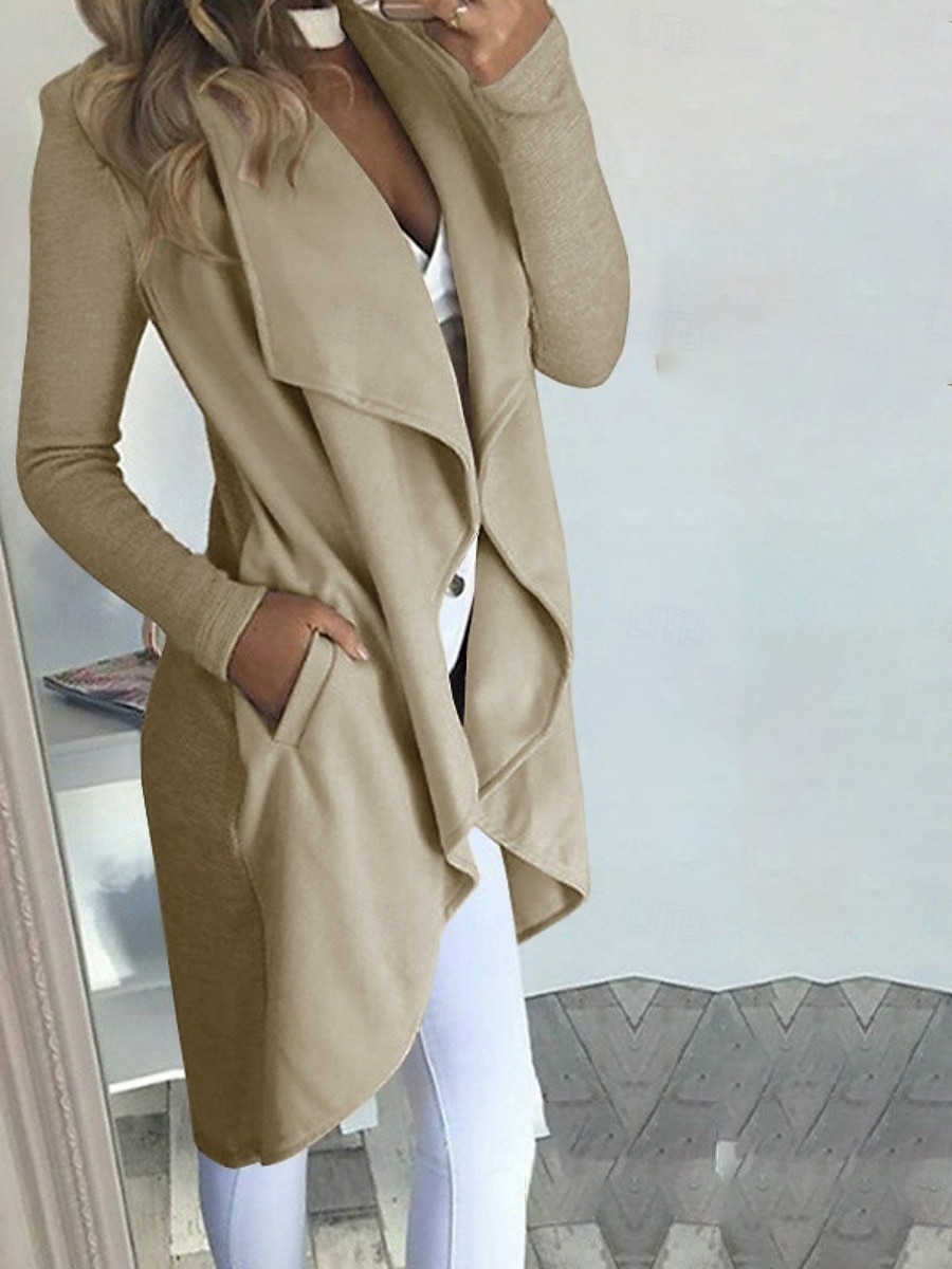 Dames Vrijetijdsjas Ademend Comfortabel Zak Modieus Casual Effen Vakantie Straat Casual Alledaagse kleding Open voorzijde Lang Strijkijzer Slank Lange mouw bovenkleding Zwart Wijn blauw Zomer Lente 2025 - $29.99 –P2