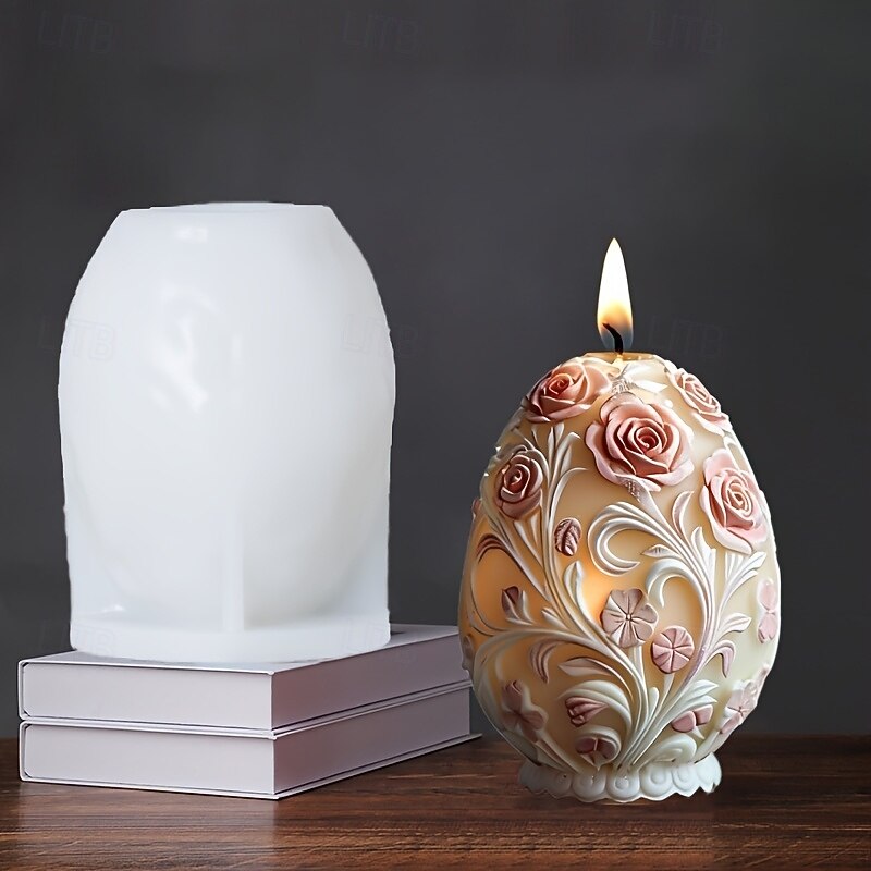 harpiksstøpeformer egglys silikonform rose preget egglysform påskeegg gipsharpiksform roseegg påskegave 2026 - $15.99 –P7