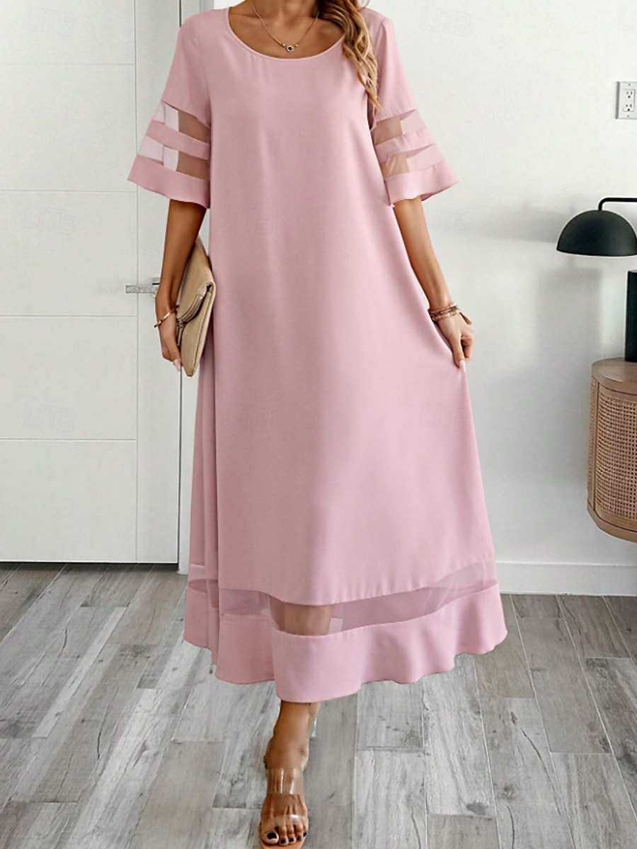 Damskie Sukienka maxi Letnie sukienki Codzienny Codzienny Regularny Graficzny Rękaw 1/2 W serek Czarny Żółty Rumiany róż Wino Lato 2025 - $36.99 –P1