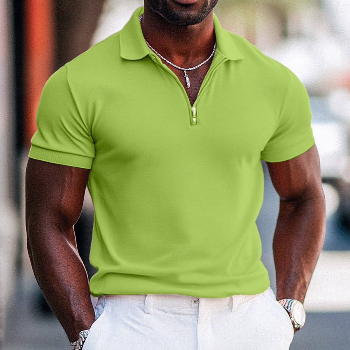 Per uomo Polo con zip a un quarto Streetwear Casuale Mezza zip Manica Corta Moda Tinta unica Cerniera Estate Bianco Rosa Blu marino Verde Polo con zip a un quarto del 2026 a $21.99 –P6