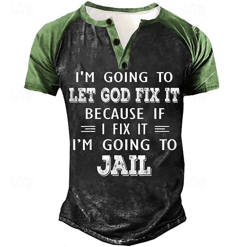Men's Color Block Letter T Shirt Henley Shirt Graphic Tee Short Sleeve 3D Print Vintage Designer Basic Outdoor Daily Sports Summer Black Blue Purple Green Henley Henley T-Shirt 2025 - $22.99 –P3