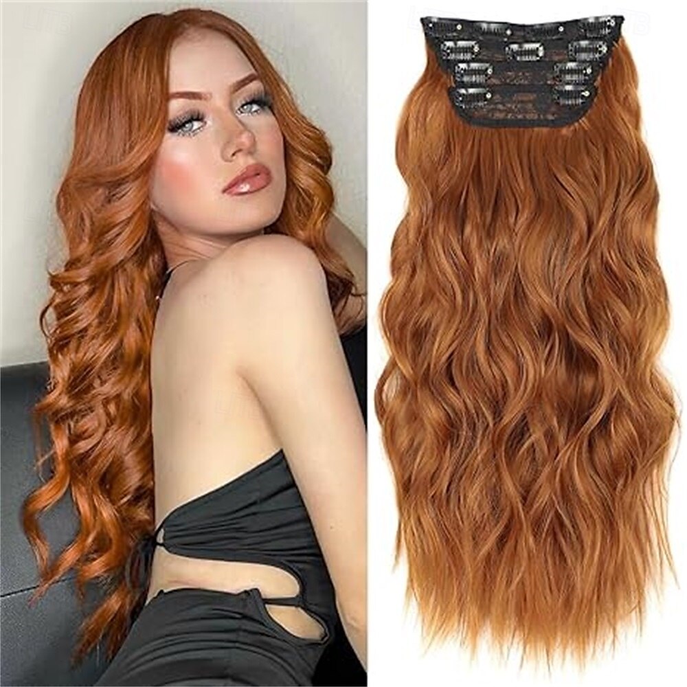 Extensions de cheveux à clips pour femmes, cheveux longs ondulés, brun chocolat et brun foncé, 4 pièces, 24 pouces, synthétiques, doux et naturels, épais de 2025 ? $26.99 –P3