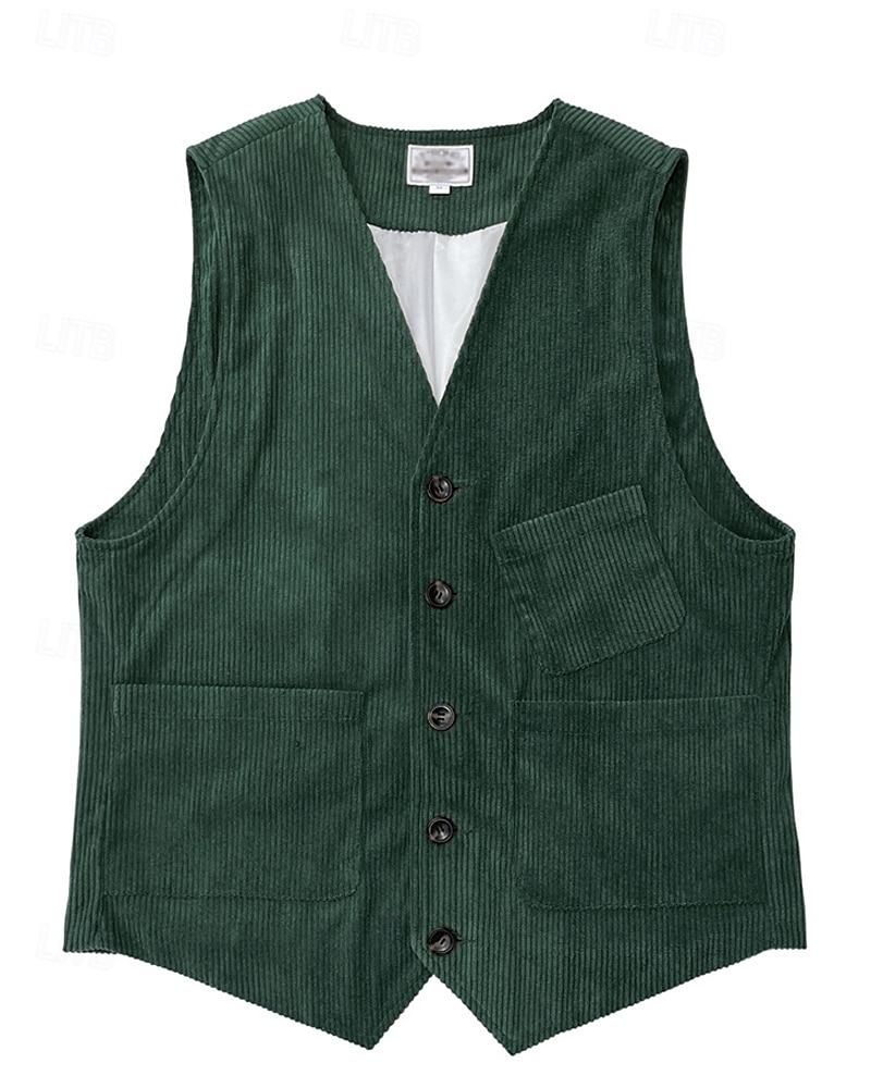 Pánské Kamizelka Vesta Dovolená Párty Obchod Módní Na běžné nošení Jaro Podzim Knoflíky Kapsy Polyester Kordura Pohodlné Pevná barva Jednořadové sako s jedním knoflíkem Do V Běžný Tmavěhnědá Čern 2025 - $23.99 –P13
