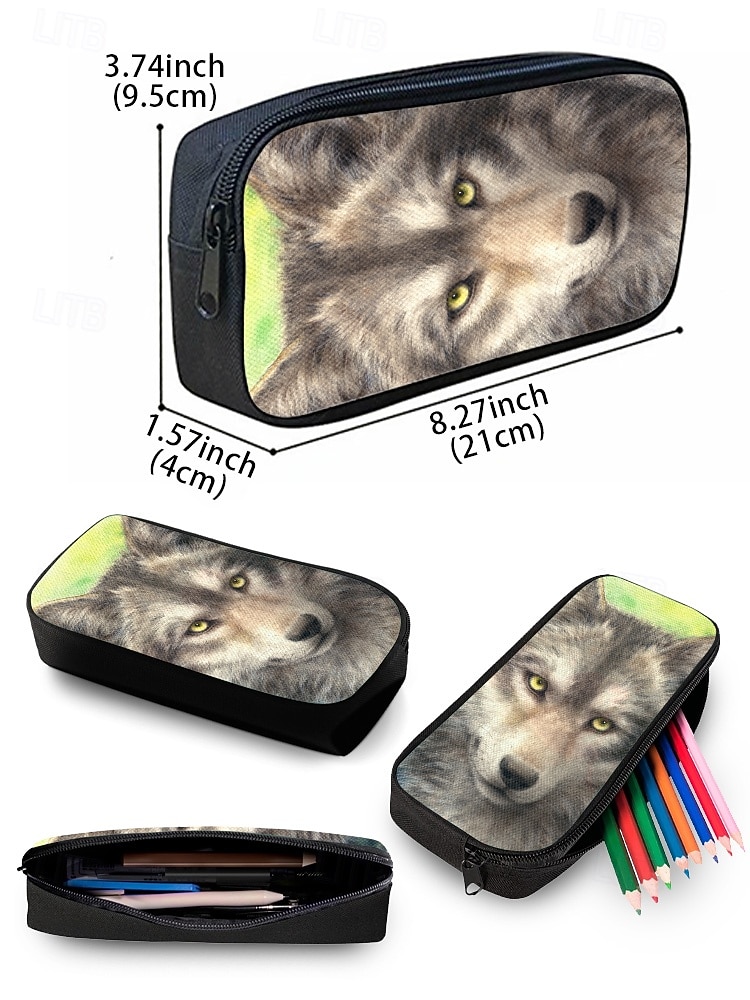 Boy's 3-Piece Wolf Print Backpack Set – Durable Lightweight School Bag with Lunch Box and Pencil Case for Students, Outdoor Adventures and Daily Commute Kayomi Harai 2026 - $34.99 –P11