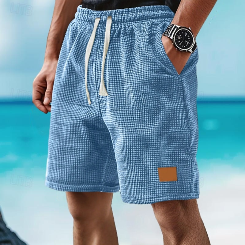 Homens Calções Waffle Shorts de moletom Calção Bermudas Shorts de praia Bolsos Com Cordão Cintura elástica Tecido Conforto Esportes Comprimento do joelho Ao ar livre Diário Férias Estilo Clássico de 2025 por $18.99 –P7