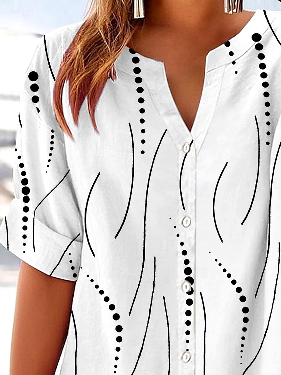 Femmes Chemise Fleuri Rayé 3D ancien Tropical Élégant Manche Courte Encolure en V Hauts Réguliers Quotidien Fête Boutons Blanche bleu marine Été Printemps Automne de 2025 ? €31.99 –P2