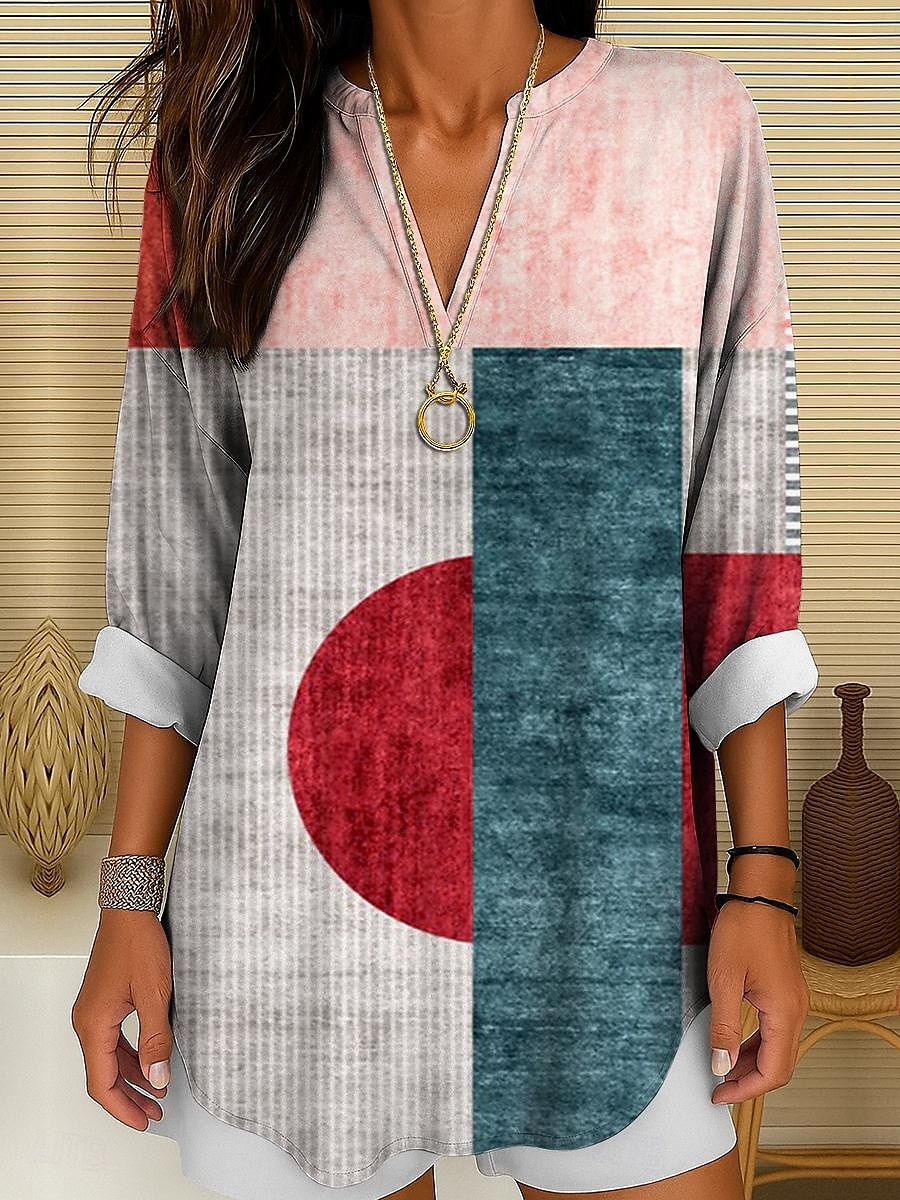 Blouse Femme Manches Longues Tops Tunique Graphique Géométrique Pois Élégant Style Col V Classique Tops Quotidien Vacances Imprimé Jaune Rouge Bleu Violet Orange Été Printemps de 2025 ? $24.99 –P5