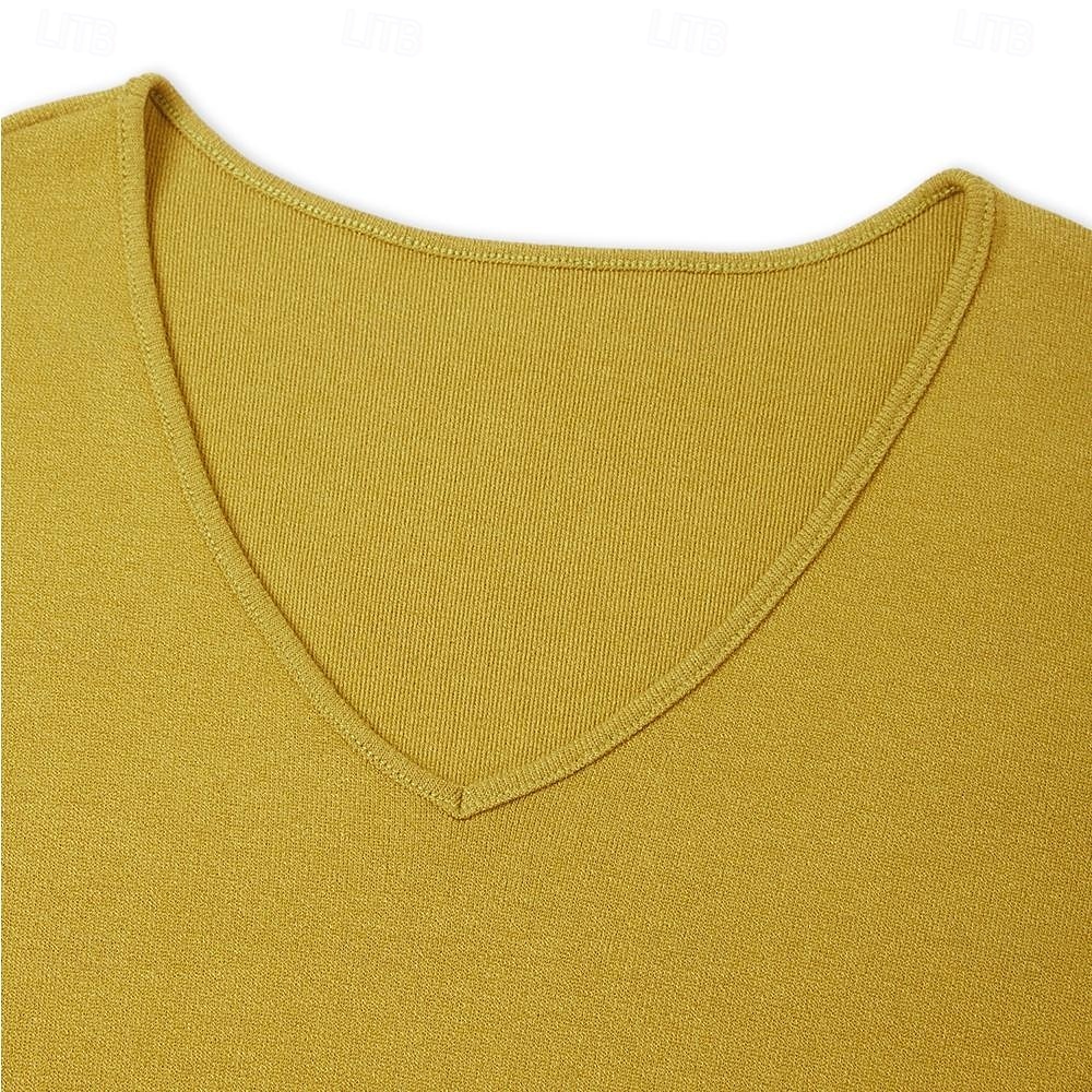 Férfi Kötött póló Tee Top Cotton Blend póló Rövid ujjú V-alakú Nyár Tömör szín Divat Dizájn Alap Kötött Vakáció Utca Hétköznapi Sárga Bézs Világoskék Férfi felső póló 2025 - $17.99 –P10