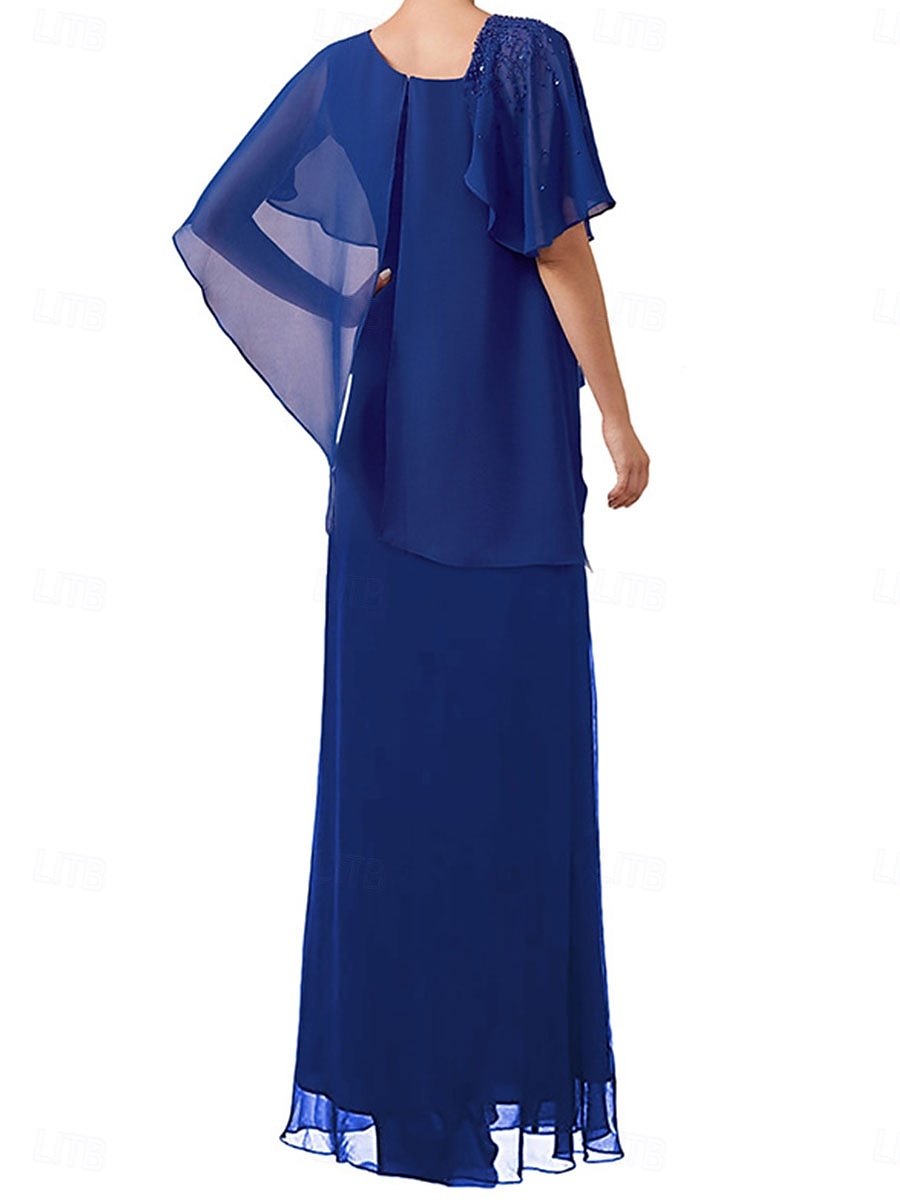 A-Line Mother of the Bride Dress Elegant Simple Square Neck Ankle Length Chiffon Short Sleeve with Solid Color 2025 - $109.99 –P4