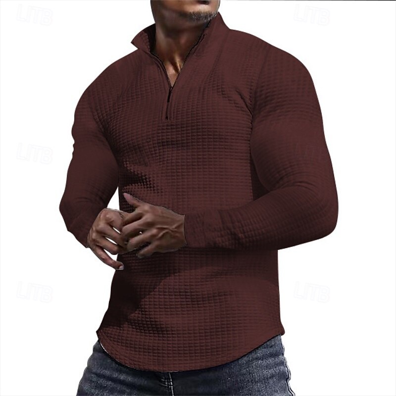 Per uomo Felpa a nido d'ape Felpa con cappuccio e zip Felpa con zip Rosso bordeaux Nero Bianco Verde militare Cachi Colletto Mao Semplice Con zip Zip a un quarto Testurizzato Sport & Outdoor Casuale del 2025 a $25.99 –P7