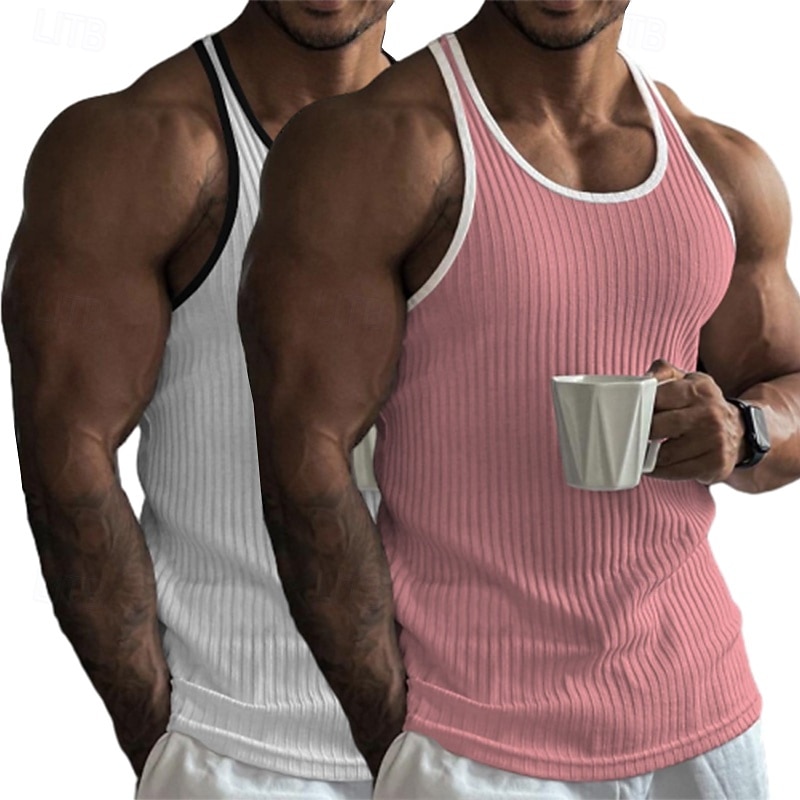 Per uomo Canotta Canottiera Senza Maniche Girocollo Estate Blocco di colori Striscia di Fossa Moda Designer Sportivo 2 Pezzi All'aperto Casuale Uscire Bianco + rosa Rosa / grigio Blu reale + nero del 2025 a $18.99 –P4