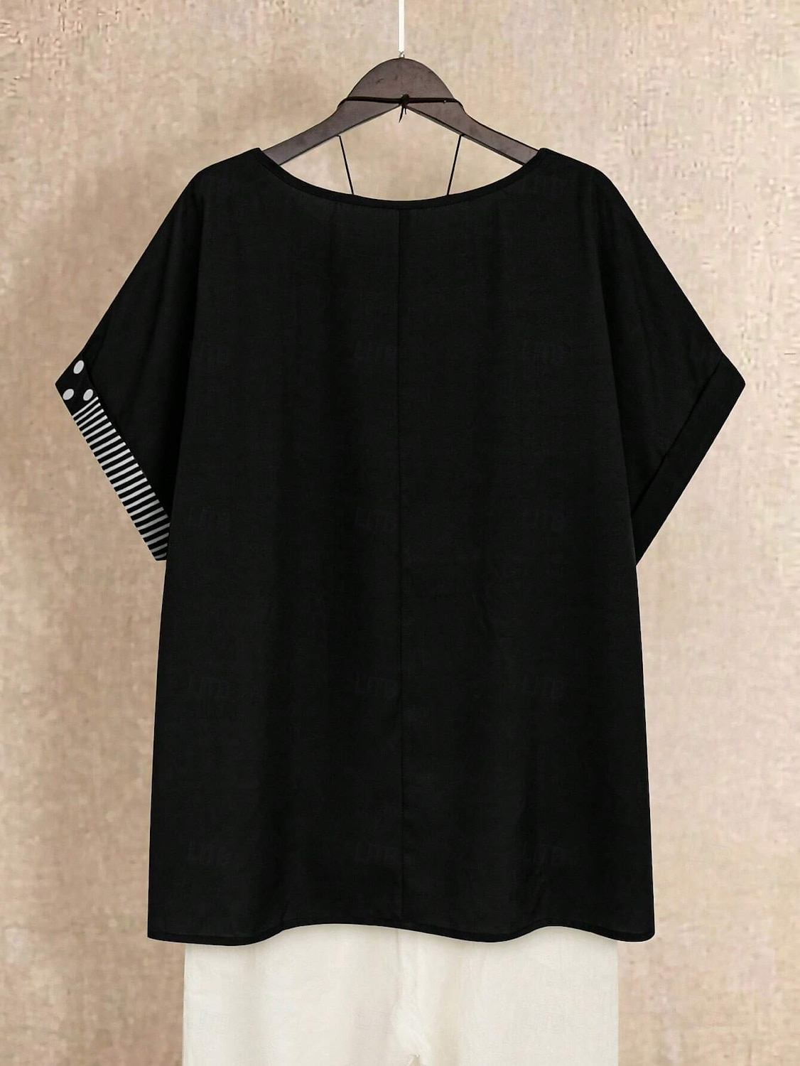 Dame Bluse Grafisk Polkadotter Stripet Grunnleggende Kortermet Crew-hals Vanlige topper Ferie Knapper Trykt mønster Svart Navyblå Grønn Sommer Vår 2025 - $26.99 –P4