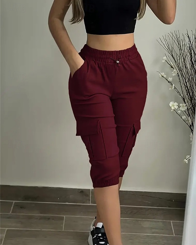 Dam Cargo-shorts Capribyxor Mode Streetwear Vadlängd Naturlig Solid färg Ficka Elastisk midja Bekväm Microelastisk Sport & Utomhus Dagliga kläder Vin Svart Rodnande Rosa Armégrön Sommar Vår Normal 2025 - $26.99 –P4