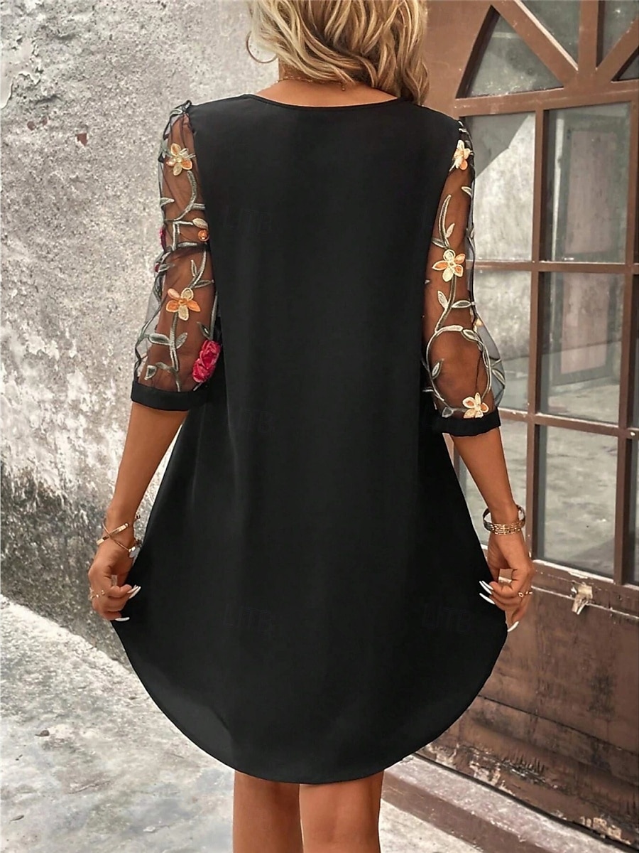 Damen Minikleid A Linie Kleid Sommerkleid Lässig Täglich Normale Passform Blumen Grafik Dreiviertelarm Rundhalsausschnitt Schwarz Wein Grün Dunkelblau Sommer 2025 - $29.99 –P2
