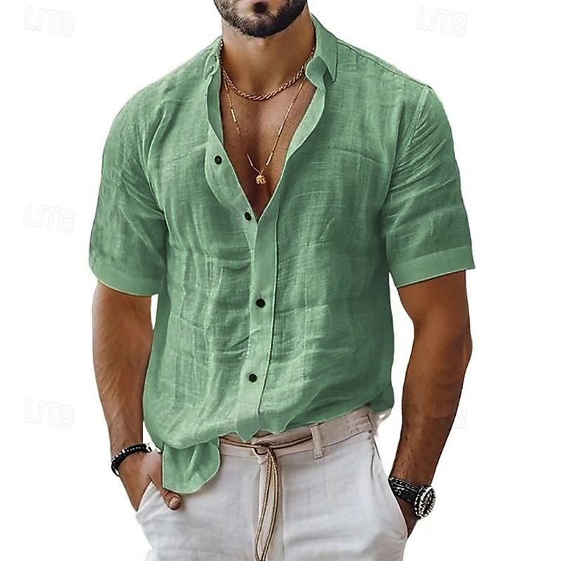 Per uomo Camicia Camicia di lino Camicia casual Camicia con Bottoni Camicia di cotone Semplice Vacanza Streetwear Nero Bianco Verde chiaro Rosa Manica Corta Collo ripiegato Estate Abbigliamento del 2025 a $12.49 –P7