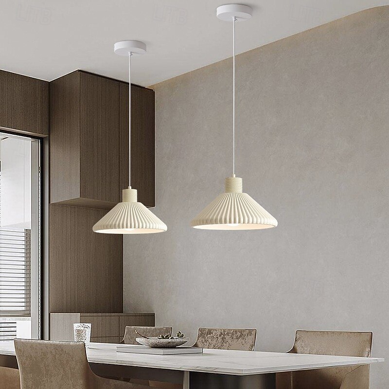 Lampadario a sospensione bianco di metà secolo, con paralume conico plissettato, grande lampada a sospensione da soffitto, moderna lampada a sospensione da soffitto per isola da cucina, lampadario per del 2025 a $190.99 –P2