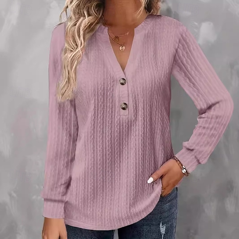 Femmes Chemisier Uni Moderne Occasionnel manche longue Col en V Hauts Réguliers Quotidien Fête Sortir Boutons Noir Blanche Rose Claire Vert Kaki Automne de 2025 ? $21.99 –P5