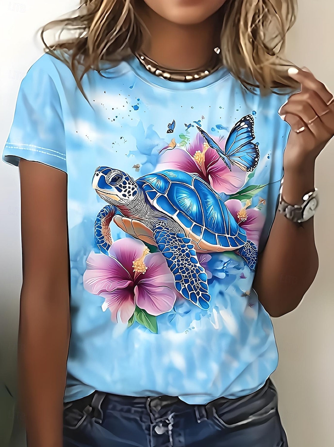 Dame T skjorte Blomstret Grafisk Rose Elegant Årgang Mote Kortermet Rund hals Vanlige topper Daglig Ut på byen Helg Trykt mønster Hvit Lysegrønn Blå Dusty Blue Brun Sommer 2025 - $9.49 –P6
