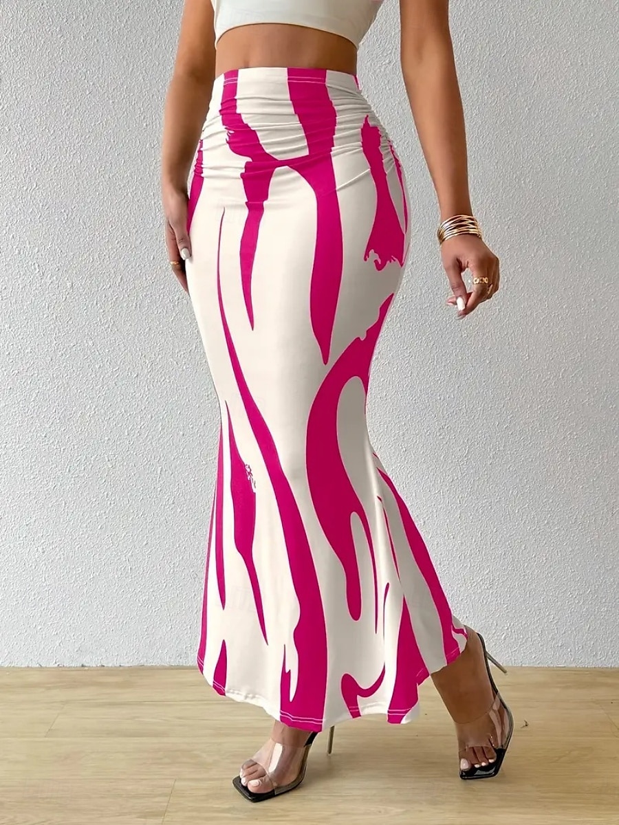 Women's Skirt Bodycon Fashion Casual Maxi High Waist Skirts Floral Print Stretchy Street Daily Blue Fuchsia Apricot Coffee Summer Polyester 2025 - $13.99 –P6