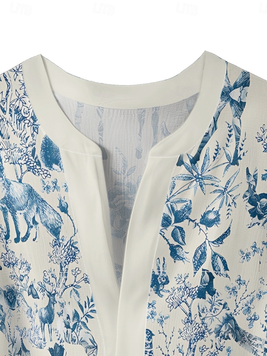 Femmes Chemisier Fleuri Élégant Moderne Manche 3/4 Col en V Hauts Réguliers Quotidien Fête A Volants Imprimé Rose Claire Bleu Vert Abricot Été de 2025 ? $22.99 –P8