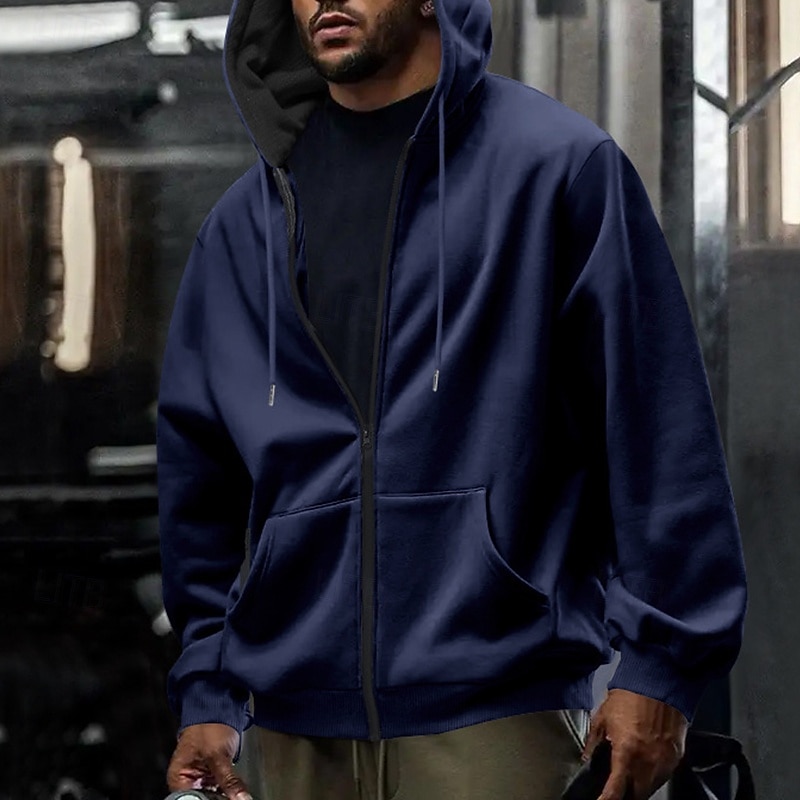 Homme Sweat à capuche Sweat à capuche zippé intégral Sweat à capuche en polaire Noir bleu marine Vert Kaki Gris Claire À capuche Uni Fermeture éclair Avec Poches Travail Sport & Loisir Occasionnel de 2025 ? $27.99 –P2