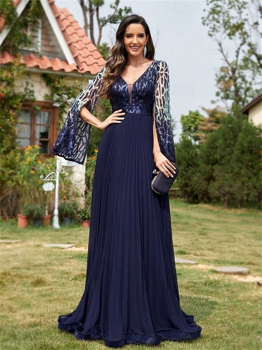 A-Lijn Quinceañera Jurken Elegante Jurk Formele Bruiloft Vloer Lengte Halve Mouwen V-hals Polyester Met Slits 2025 - $129.99 –P5