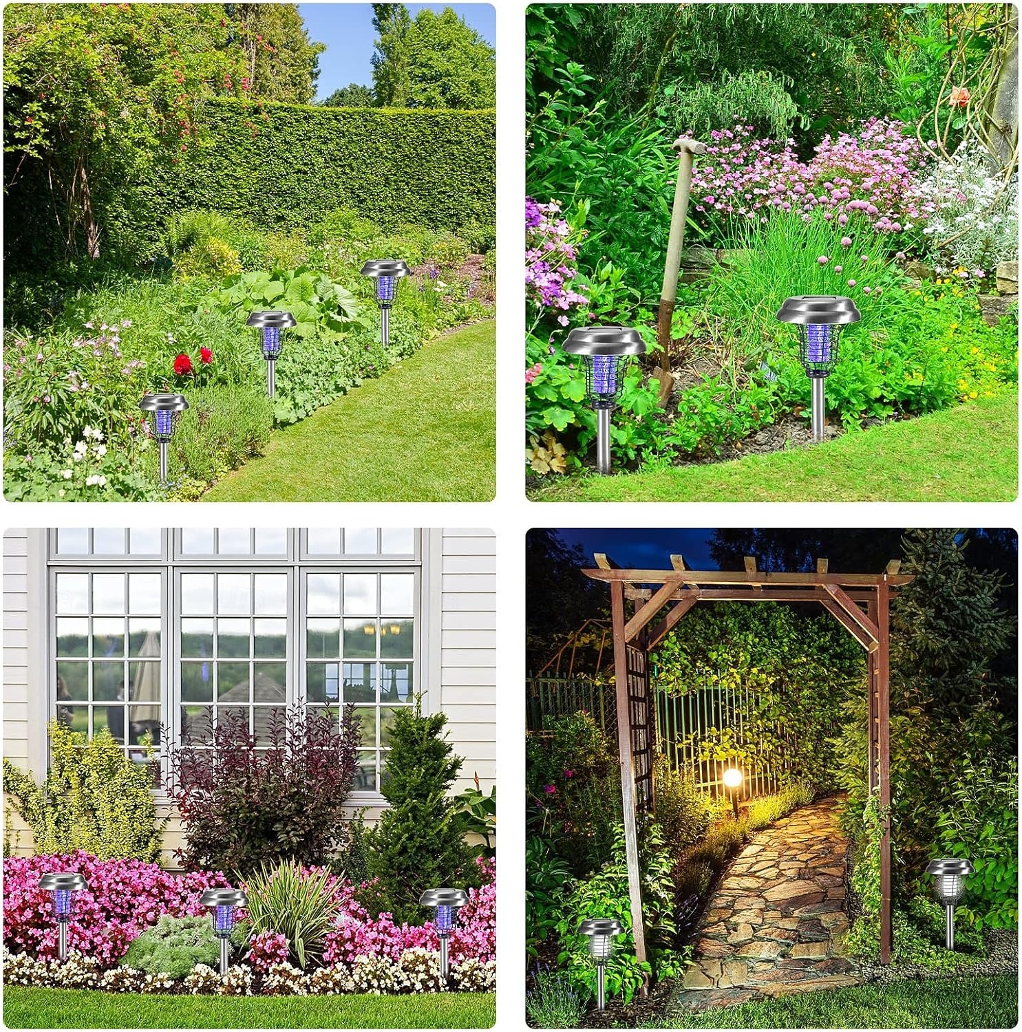 aurinkohyönteisviemäri vedenpitävä ulkokäyttöön tarkoitettu hyttysten tappaja ja valaistusta karkottava lamppu sisä- ja ulkokäyttöön puutarhaterassille violetti ja valkoinen valo (ruostumaton teräs - 2026 - $13.49 –P1