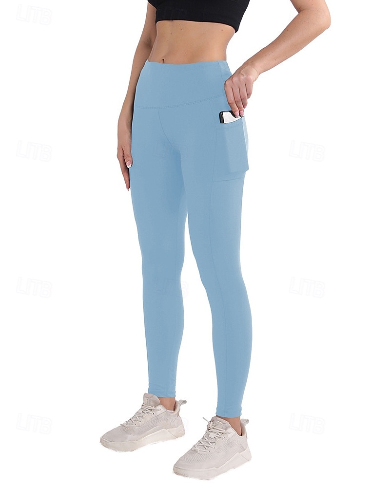 Women's pilates leggings Capri Leggings Sports Pants Pockets Lightweight Pilates Gym Running Pants Solid Color Navy Black Pink Plus Size Sports Activewear Micro-elastic 2026 - $17.49 –P10