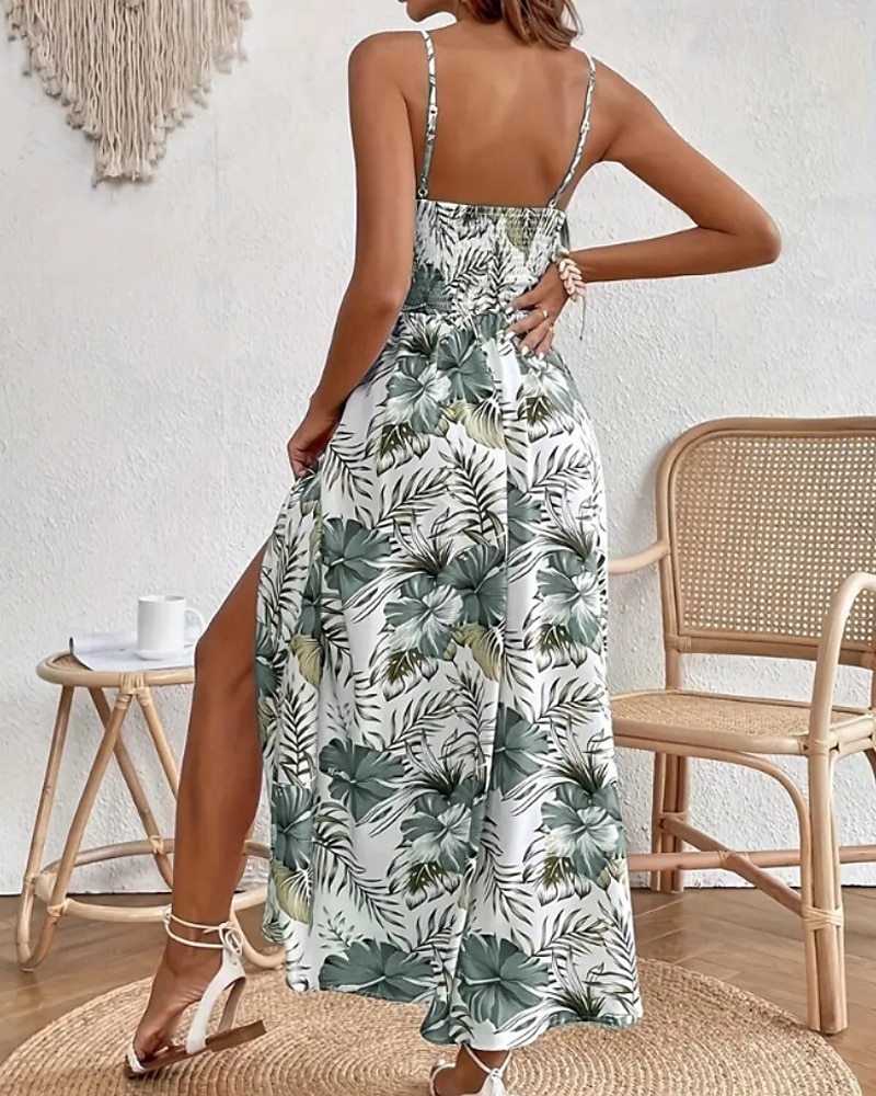 Dámské Midi šaty Květinové šaty Letní šaty Slip Dress Šaty s potiskem Módní Klasické Moderní Dovolená Denní Jdeme ven Běžný Květiny Bez rukávů Popruhy Rubínově červená Vodní modrá Trávová zelená Léto 2025 - $24.99 –P4