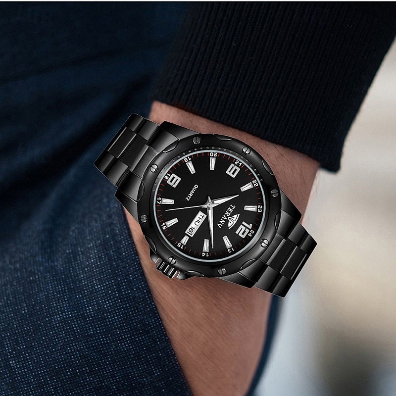 Ceas elegant pentru bărbați, cu brățară din oțel inoxidabil, cu cuarț, rezistență la apă IPX7, afișaj luminos pentru dată și zi, la modă și modern, casual, versatil, sportiv, ceas de mână bărbătesc 2025 - $15.99 –P11