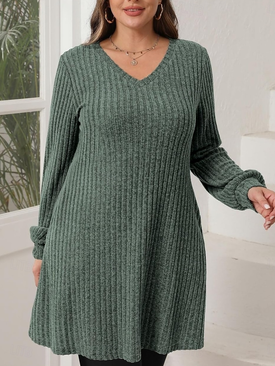 Per donna Mini Abito Abito in maglia Casual Casuale Vestibilità regolare Semplice Manica Lunga Scollo a V Nero Marrone Verde Grigio Autunno Inverno del 2025 a $22.99 –P15