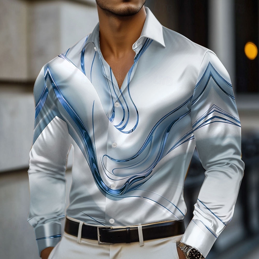 Herren Marmor Abstrakte flüssige Kunst Satinhemd Kleidhemd Langarm Modisch lässig Urlaub Ferien Sommer Frühling Herbst Umlegekragen Hemden mit Kragen 3D-Druck Hemden mit Knopfleiste Rosa Blau Gold 2025 - $27.99 –P4