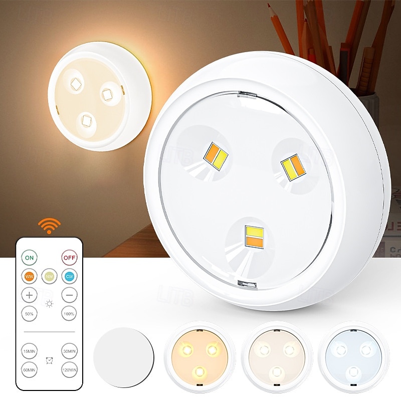Luzes LED Puck para armários com controle remoto, lâmpada AA com função de memória, 3 modos de iluminação, luzes adesivas para armários de cozinha de 2025 por $11.49 –P1