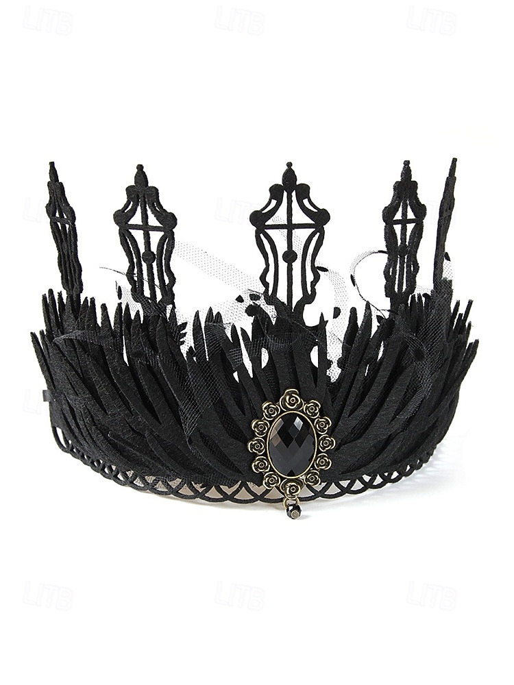 gotisk svart blondekronepannebånd med edelstensanheng til dame, Halloween-festdronningtiara, kostymetilbehør i vintagestil for voksne 2026 - $11.99 –P4